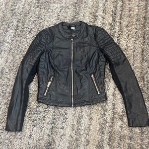 H&M divided faux leather motorcycle jacket size 4 silver hardware